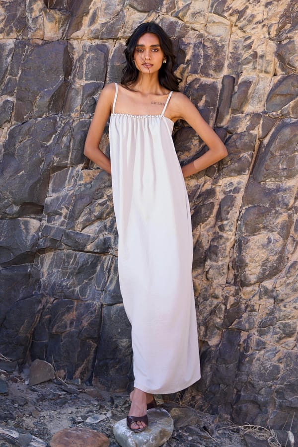 Natural Pearl Detail Strap Maxi Dress — Dash and Dot