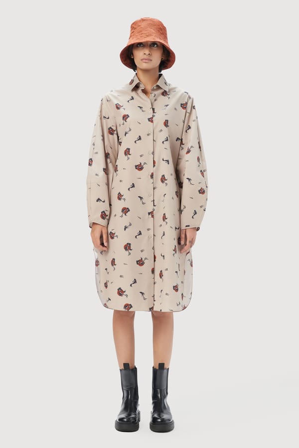Mastic Fish Print Cotton Poplin Shirt Dress — Genes Lecoanet Hemant