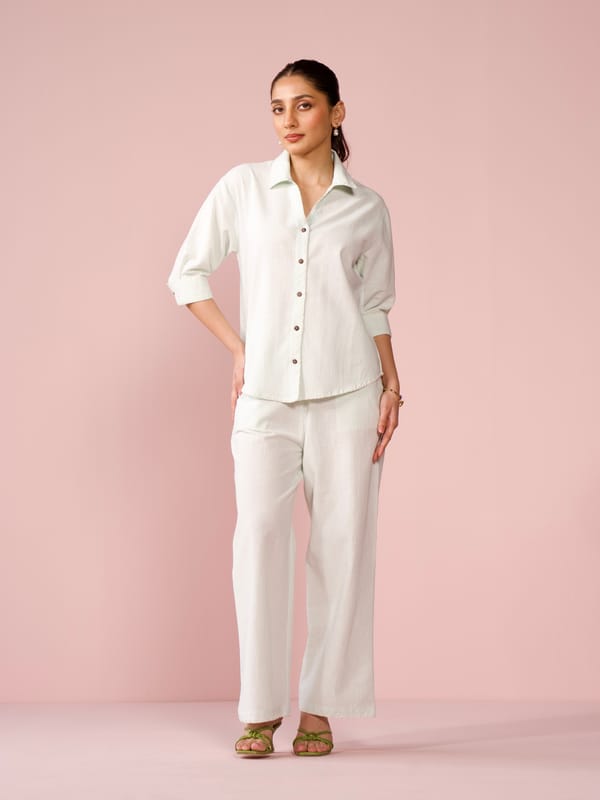 Mint Linen Blend Relaxed Shirt and Pants Co-ord Set — Cosset Clothing