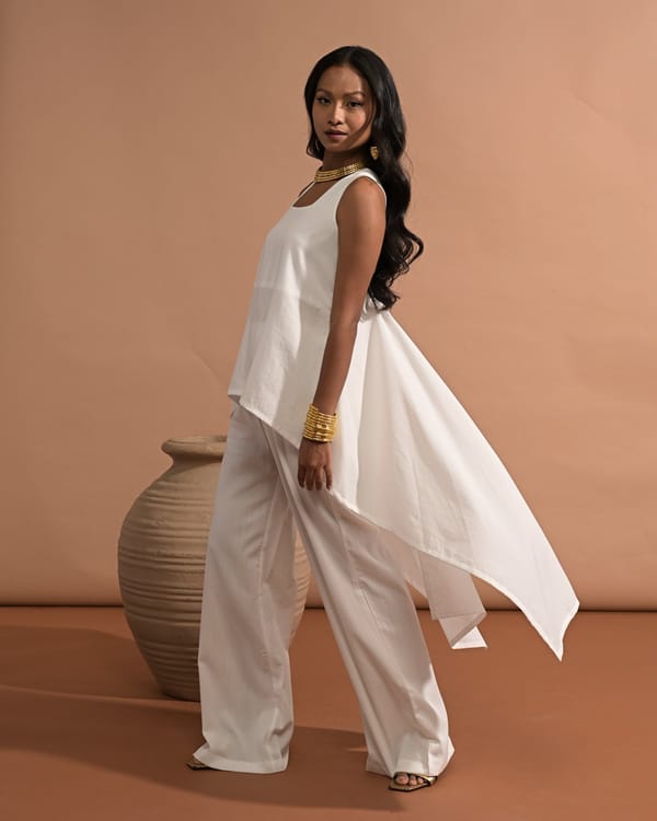 White High-Waist Wide-Leg Trousers with Elasticated Waist — Missy Co.