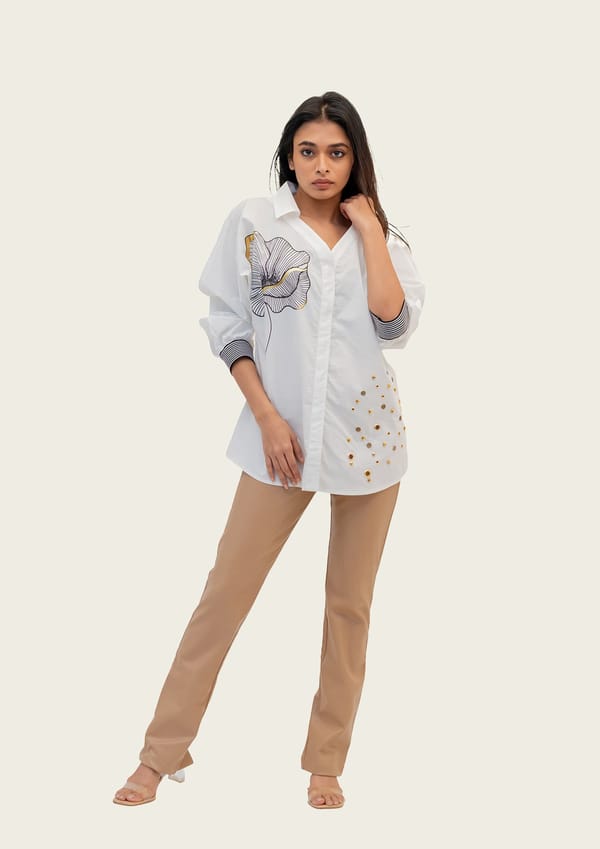 White Cotton Shirt with Kimono Sleeve — Richa Goenka