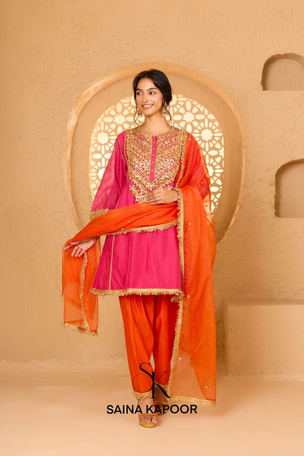 Fuchsia Cotton Chanderi Short Kurta — SAINA KAPOOR