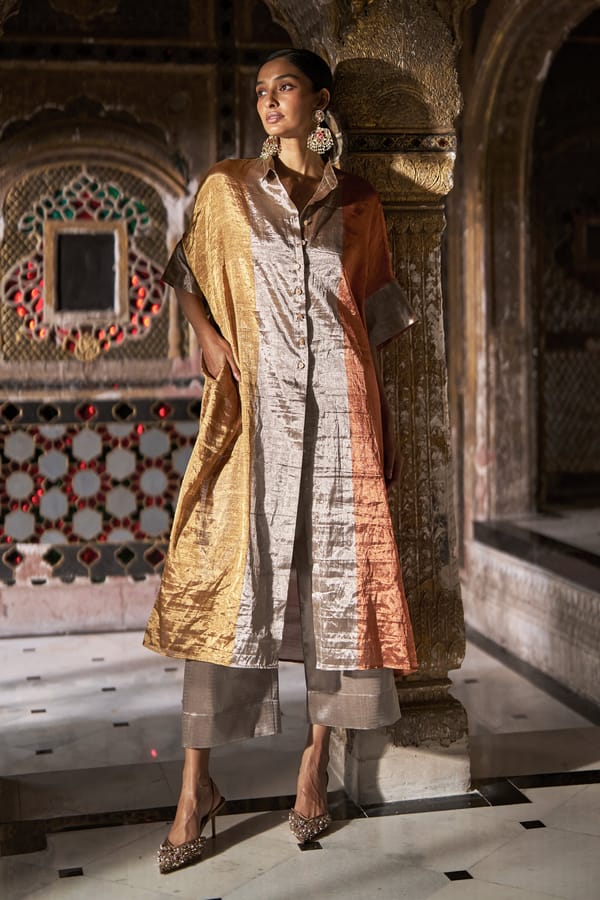 Metallic Longline Shirt and Straight Pant Co-ord Set — Dash and Dot