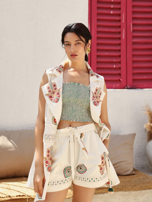 Peach & Green Hamza Print Shorts — TASHA INDIA