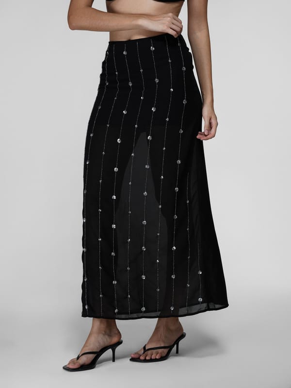 Black Sheer Bead-Embroidered Maxi Skirt — The Clothing Factory