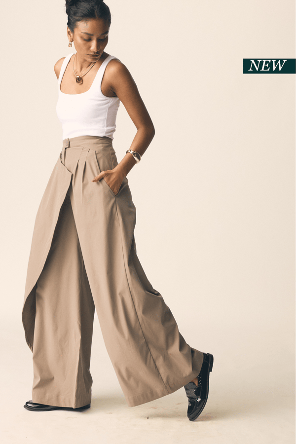 Coco Brown Cotton Twill Wide-Leg Trousers — Unrush
