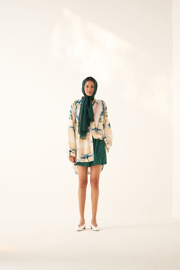 Abstract Print Cotton-Linen Longline Shirt — Ofrida