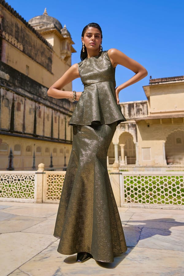 Gold Metallic Brocade Mermaid Maxi Skirt — Dash and Dot