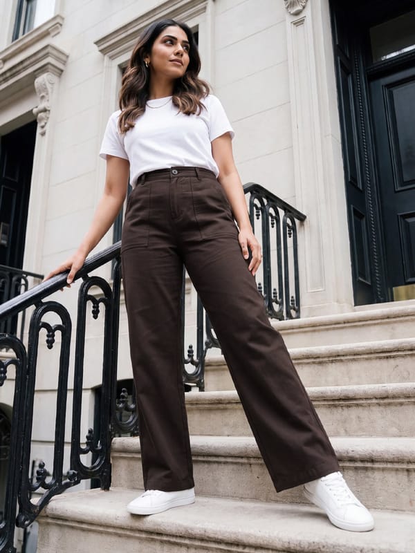 Coffee Brown Twill Straight Fit Pants — Femmella