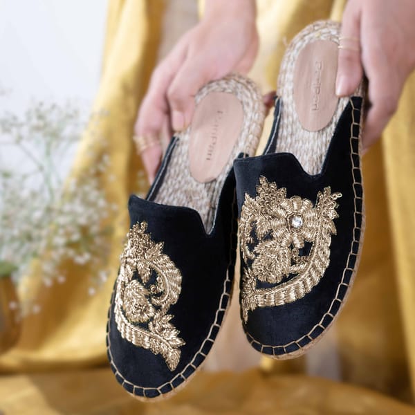 Ottoman Espadrilles Black Classic Flat — PARI PARI