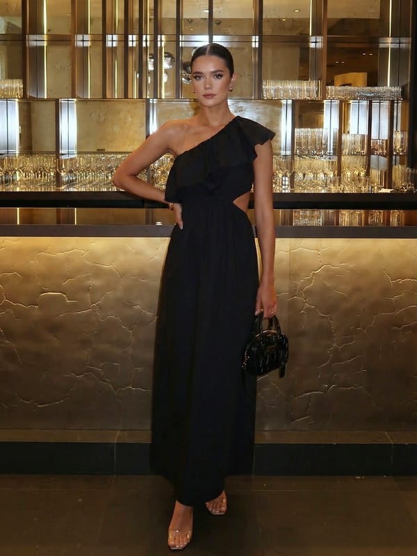 Black One Shoulder Cut Out Maxi Dress — Femmella