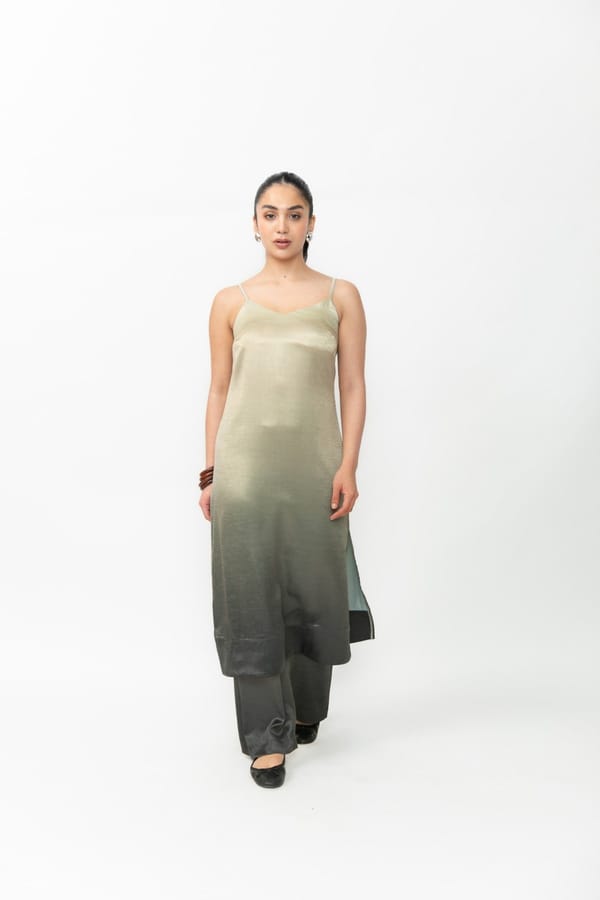 Green Ombre Relaxed-Fit Satin Straight-Leg Trousers — Contemponari