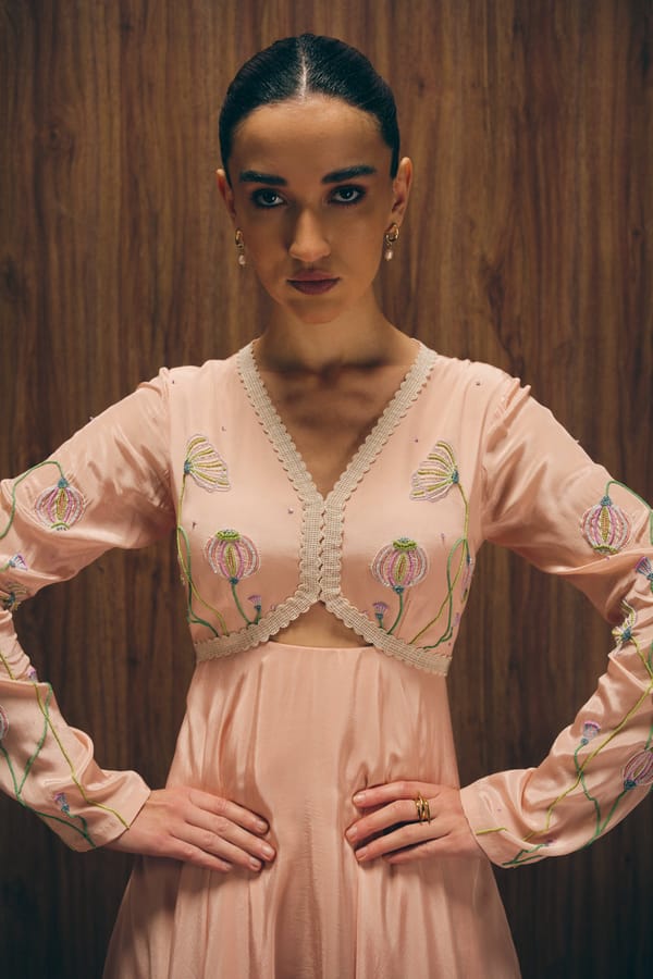 Pink Embroidered Keyhole Neck Maxi Gown Dress — Love Kiki