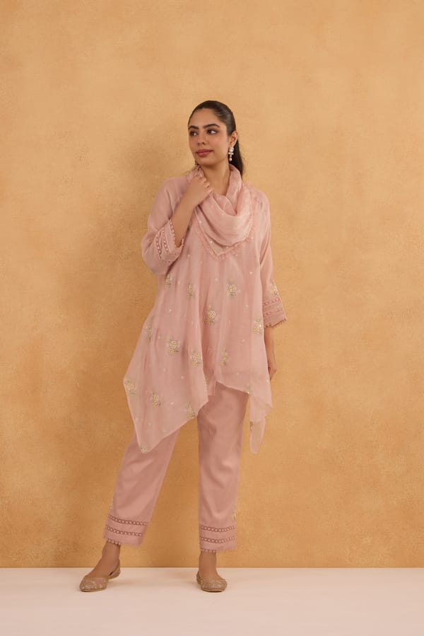 Asymmetric Cowl Tunic Set In Pink — Omi Clothing