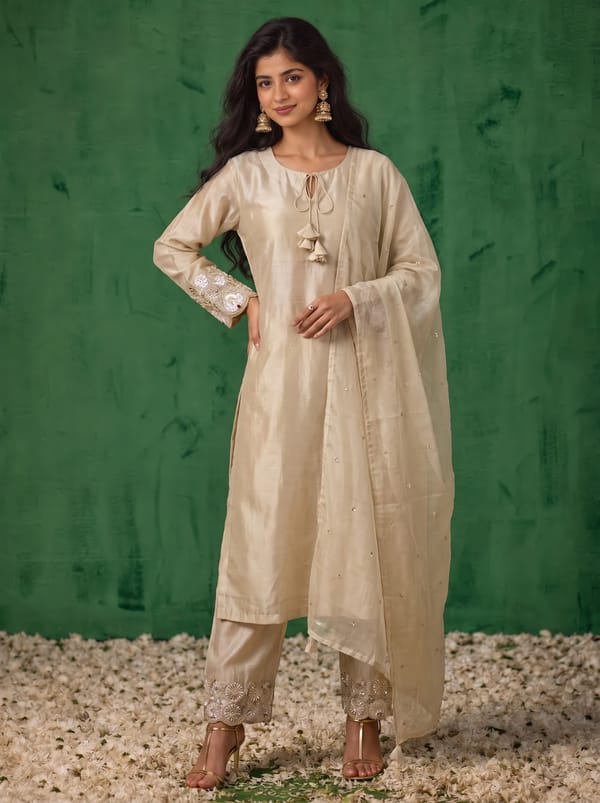 Beige Lumira Embellished Suit Set — ODRA