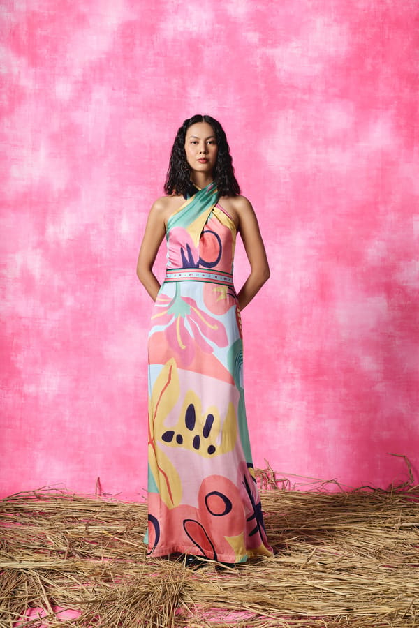 Multicolor Printed Halter-Neck Maxi Dress — Pocketful Of Cherrie