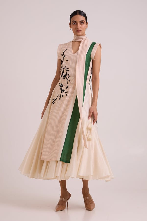 Peach Striped Tunic and Circular Midi Skirt Co-ord Set — Madder Much