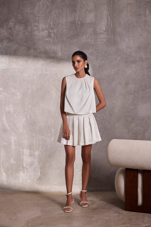 Ivory Gajji Silk Sleeveless Top — Tara & I