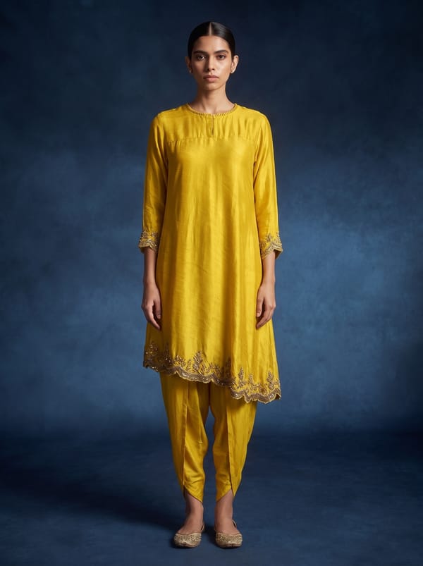 Yellow Silk Crepe Sunshine Kurta Set — 107 DEGREE