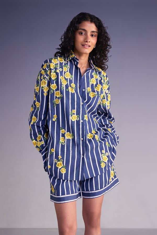 Floral Embroidered Stripe Shirt & Shorts Set — Dash and Dot