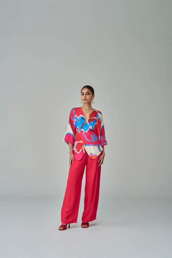 Pink/Red High-Waist Palazzo Trousers with Pockets — Saaksha and Kinni