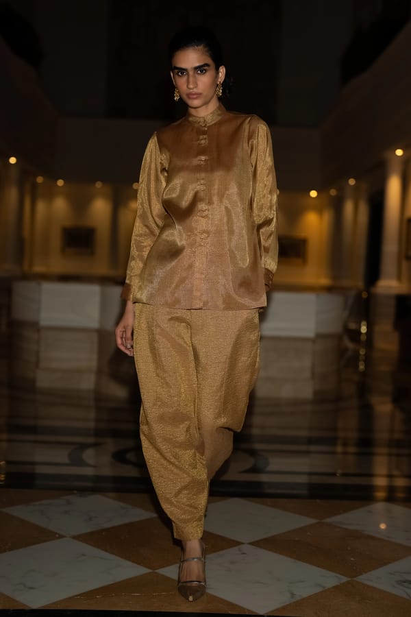 Benares Tissue Metallic Shirt & Crinkled Pant Set — Dash and Dot