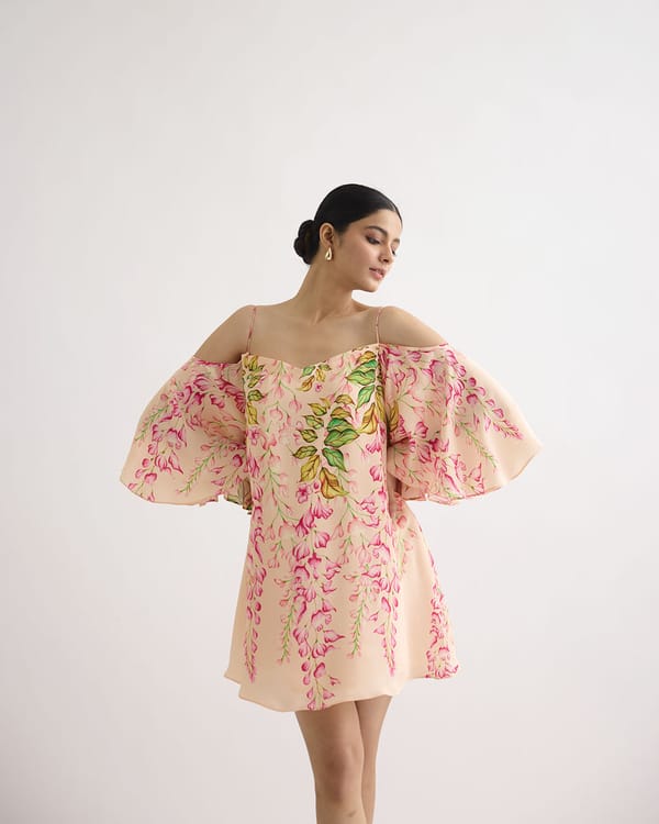 Peach Floral Off-Shoulder A-Line Mini Dress — THE FINICKY COLORIST