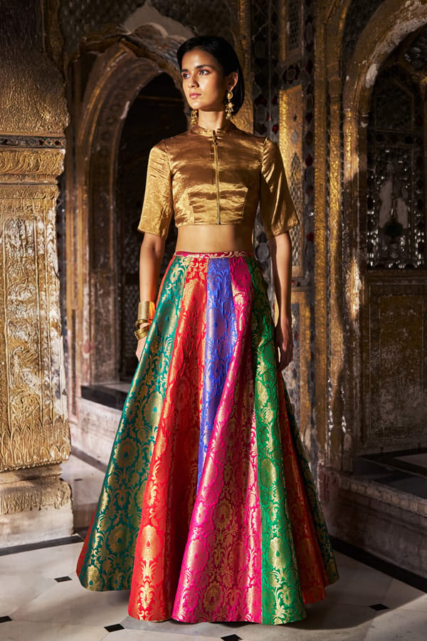 Multicolour Brocade Flared Maxi Skirt Co-ord Set — Dash and Dot