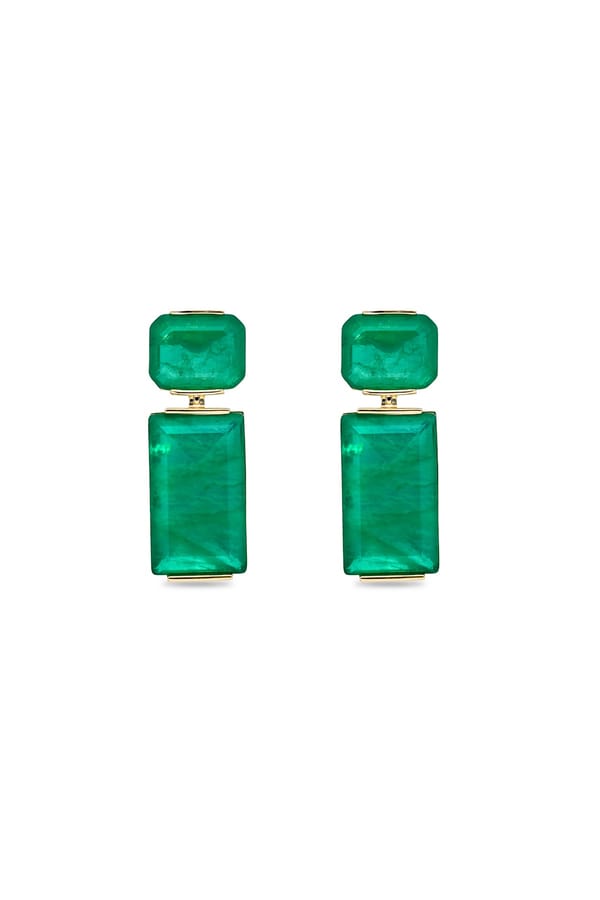 Dark Green Geometric Prism Dangler Earrings — Miss Jo