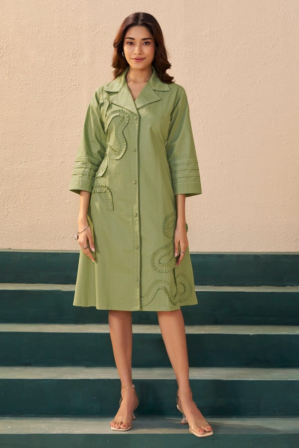 Orange Midi Shirt Dress with Tonal Applique — Savaaya