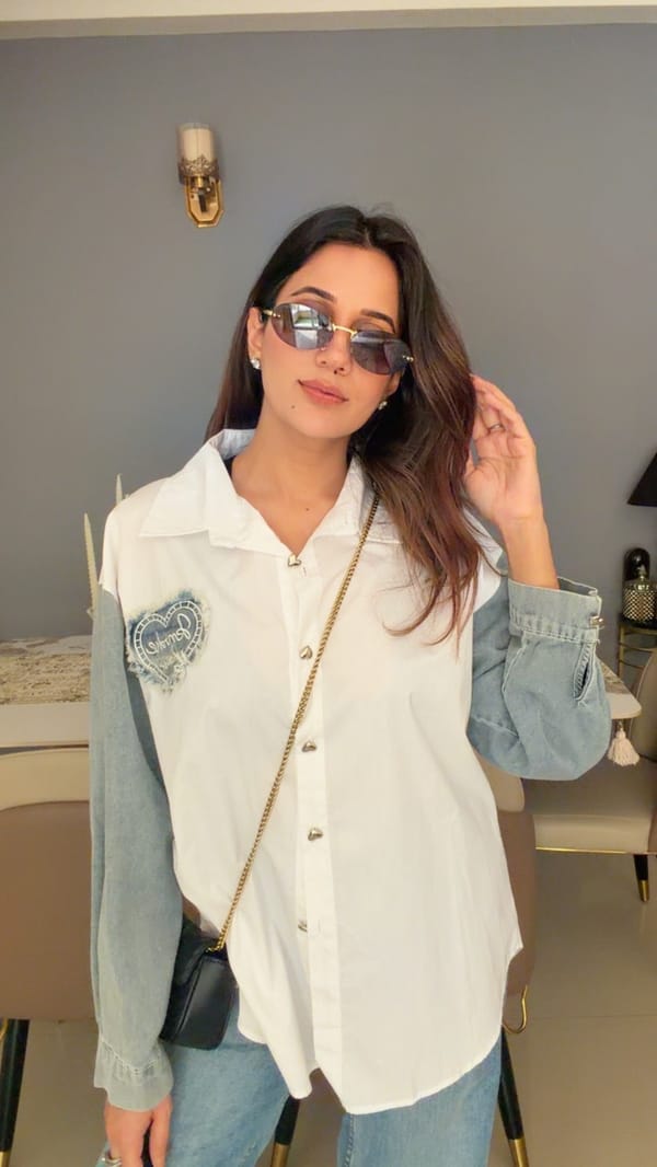 Denim Sleeves Poplin Shirt — CLOSET AFFAIR