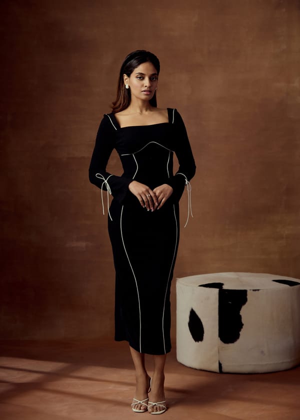 Black Neoprene Contrast Piping Bodycon Maxi Dress — Lea Clothing