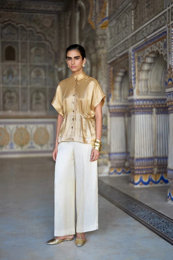 Benares Brocade Structured Top & Straight Pant — Dash and Dot