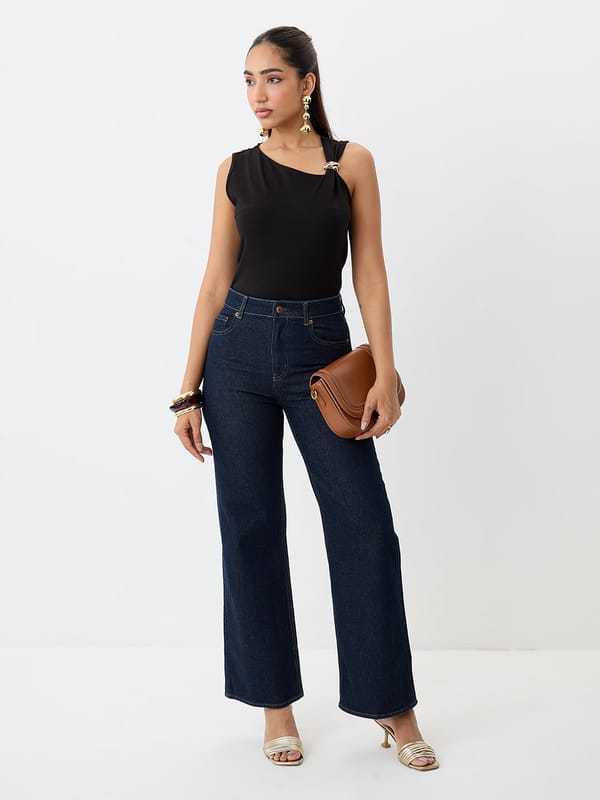 TrueStretch Black Asymmetric Neck Top — Femmella