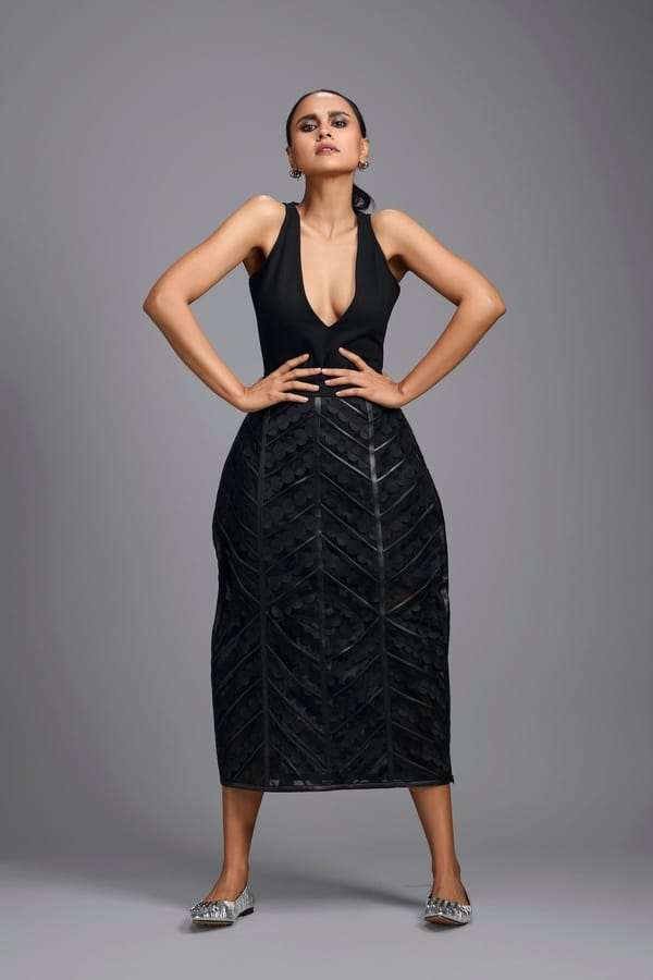 Midi Skirt with Geometric Panels — Deepika Arora