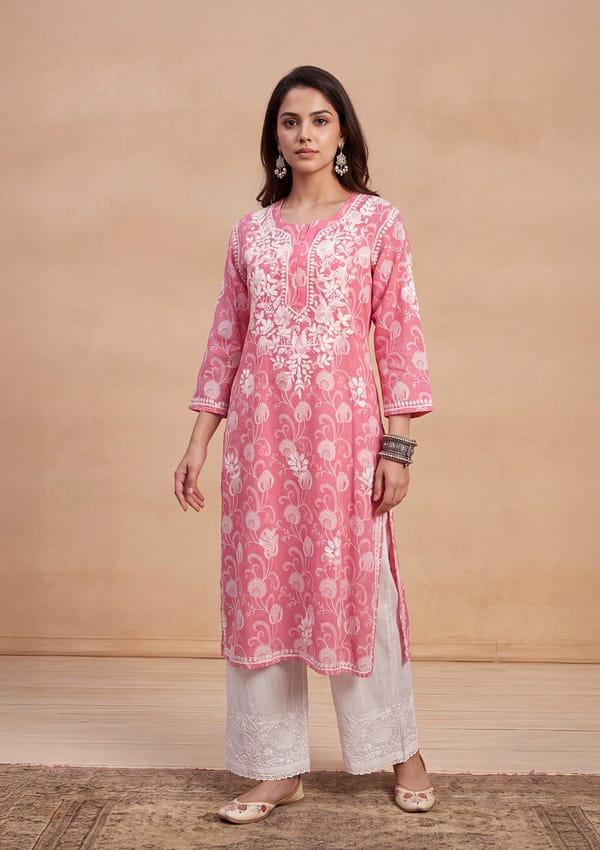 Taima Chikankari Mulmul Straight Kurta — House Of Chikankari
