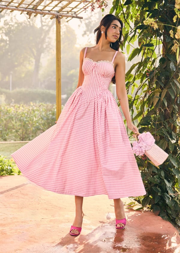 Alaya Pink and White Midi Corset Dress — Lea Clothing