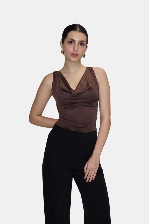 Brown Cowl Neck Bodysuit - Prism Bodysuit (Coco) — Select Staples