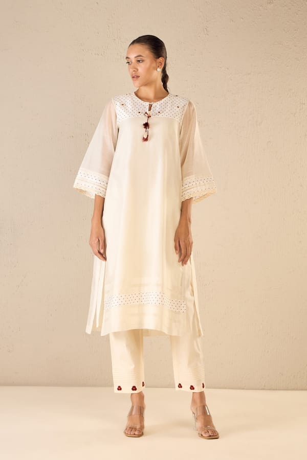 Bloom Dots: Ivory Polka Detailing Kurta — SHIVANI BHARGAVA