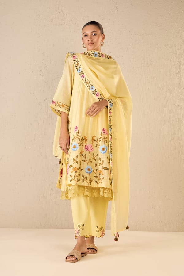 Royal Rose: Purple Embroidery Rose Kurta With Pant — SHIVANI BHARGAVA