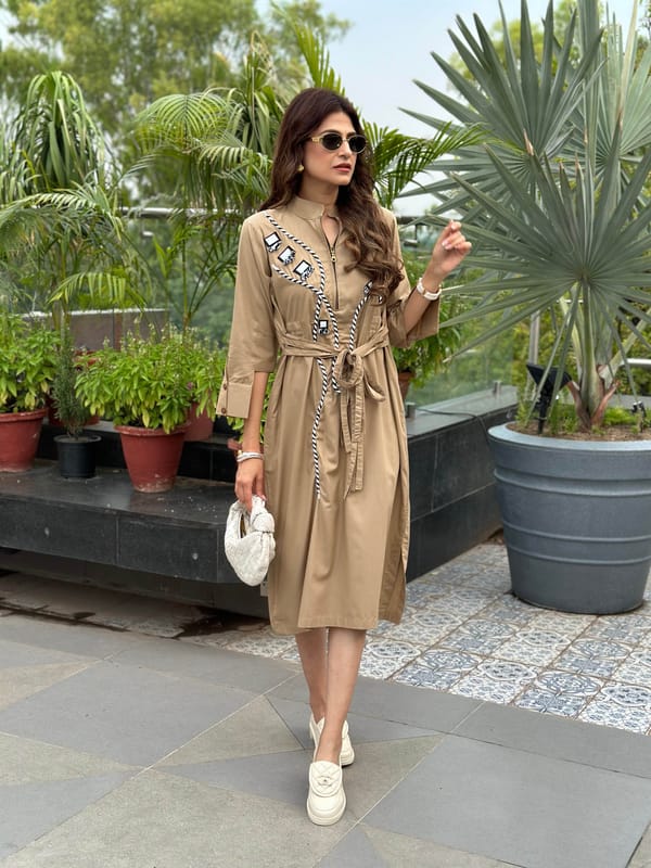 Sahara Splash Beige Dress — Puja Agarwal