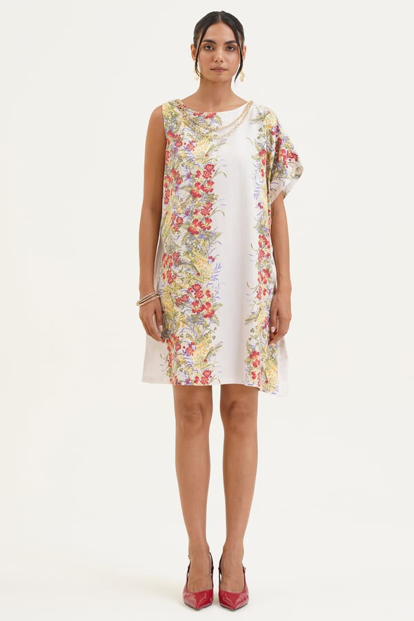 Ivory Tropical Print Mini Shift Dress — STITCH STORIES