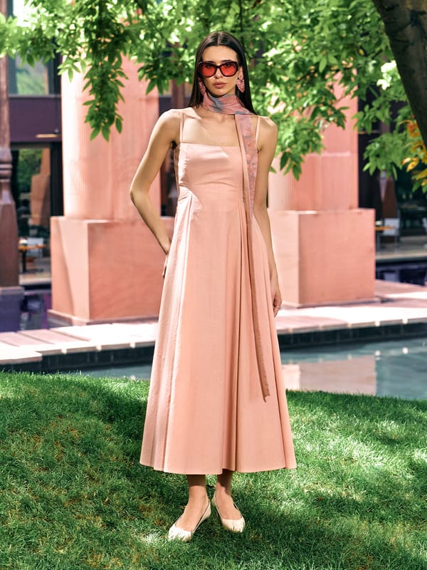 Bubblegum Strappy Maxi Dress with Scarf — HOUSE OF FETT