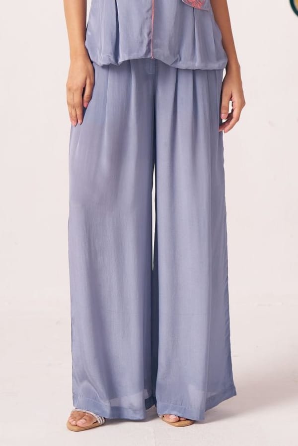 Lyna Slate Blue Wide-Leg Pants — Western Era