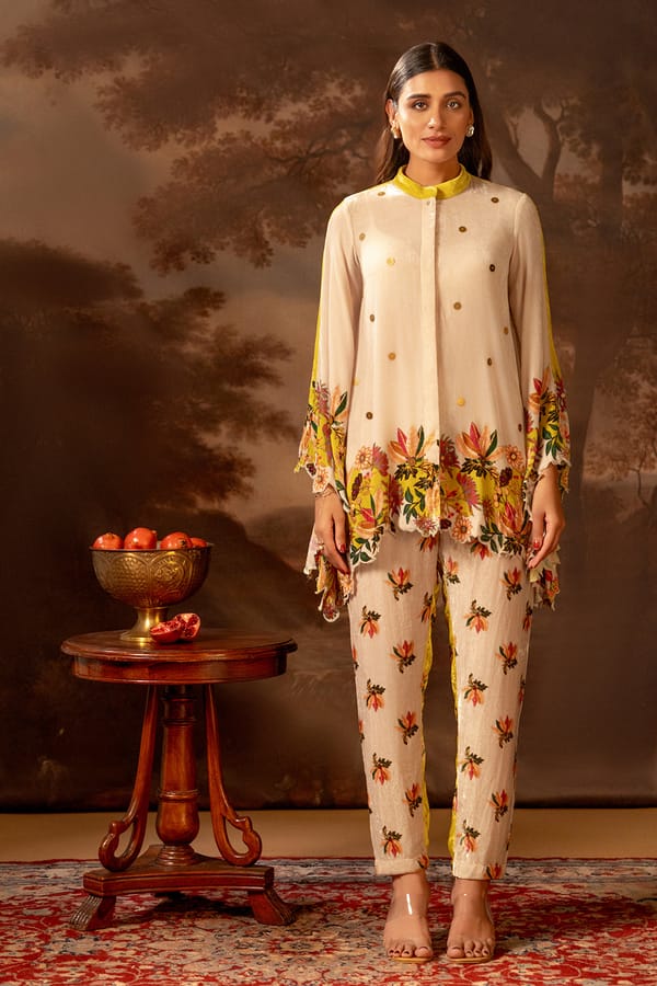 Yellow White Embroidered Co-ord Set — SOUP by Sougat Paul