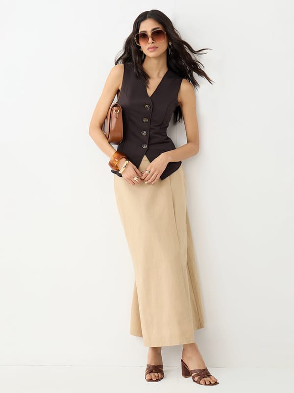 Beige Wrap Maxi Skirt — Femmella