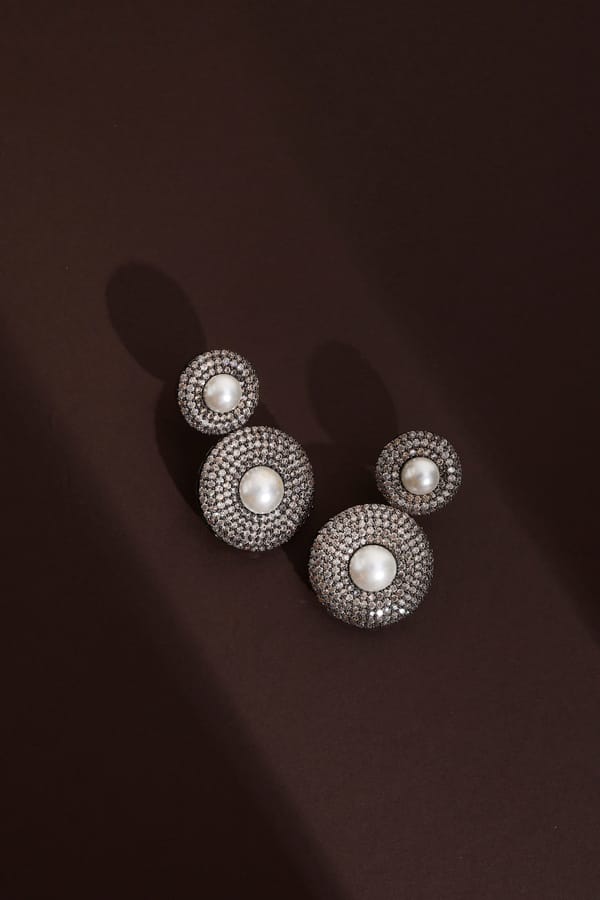 Melia Champagne Zirconia Pearl Dangler Earrings — Swabhimann