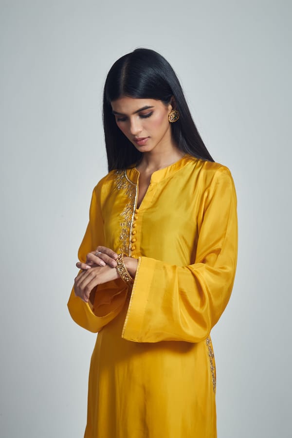 Happy Mustard Habutai Silk Gota Patti Choga Kurta — Sheetal Batra