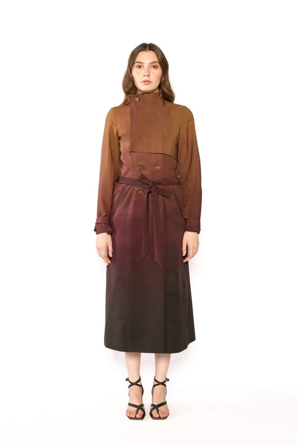 Multicolor Ombre Belted Longline Trench Coat — Contemponari
