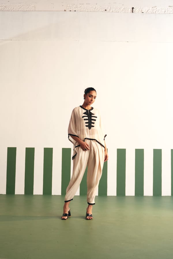 Ivory Organza Kaftan Set with Dhoti Pants — Reeti Arneja
